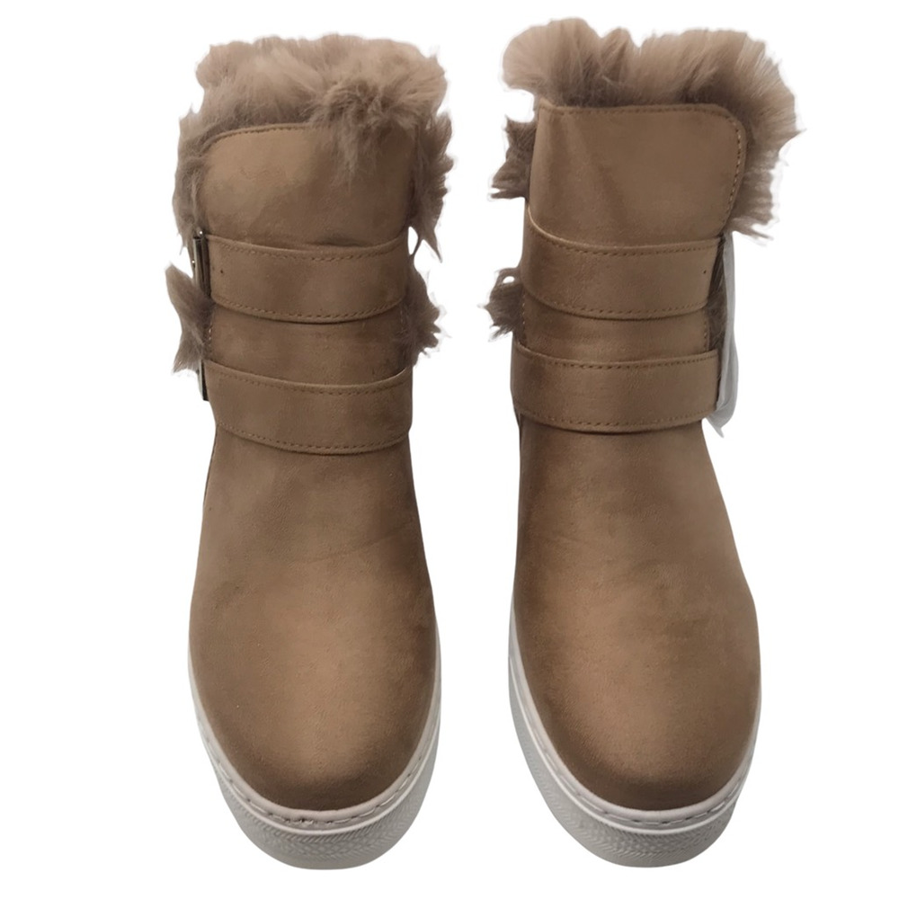 Journee Collection Womens Angelique Winter Boots Taupe Buckle Faux Fur 7